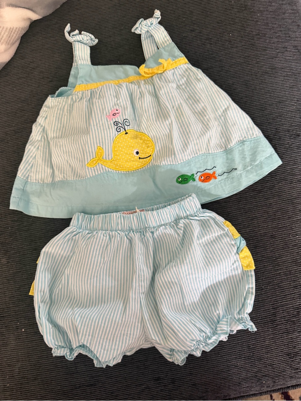 Light Blue Striped Whale Appliqué Tank & Bloomer Set